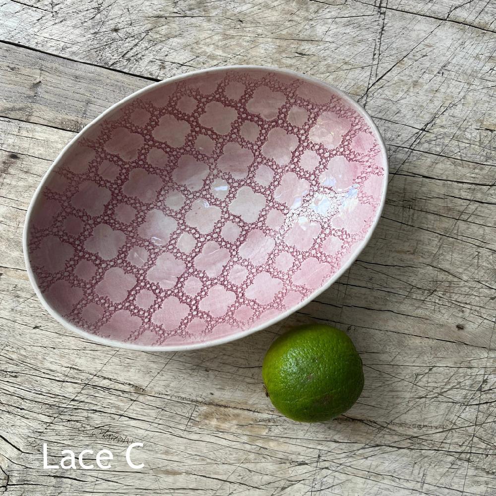 Greige Wonki Ware Oval Bowl - Small - Pink Lace