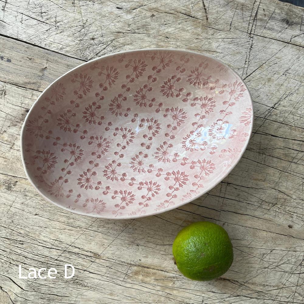 Greige Wonki Ware Oval Bowl - Small - Pink Lace