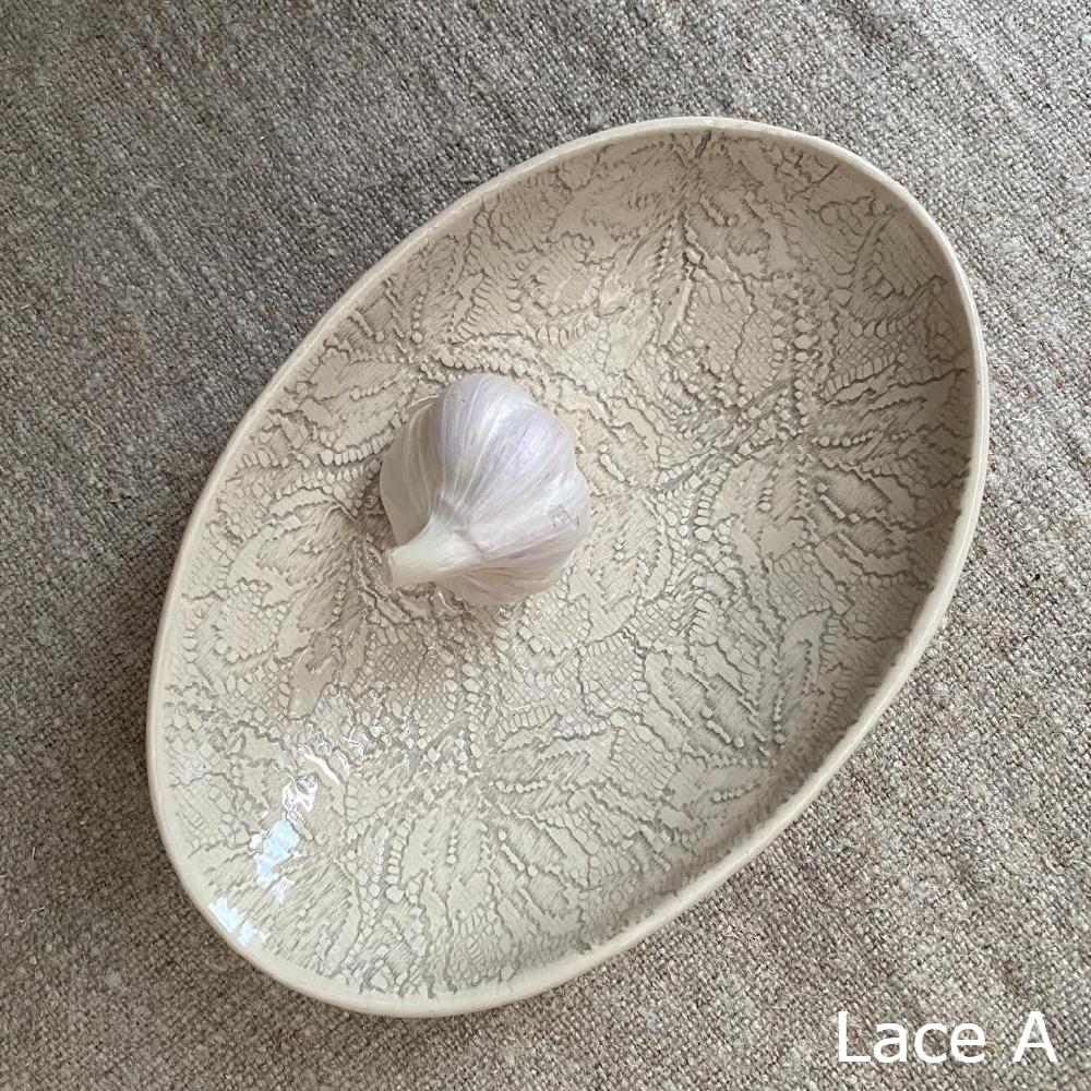 Greige Wonki Ware Oval Bowl - Small - Warm Grey Lace