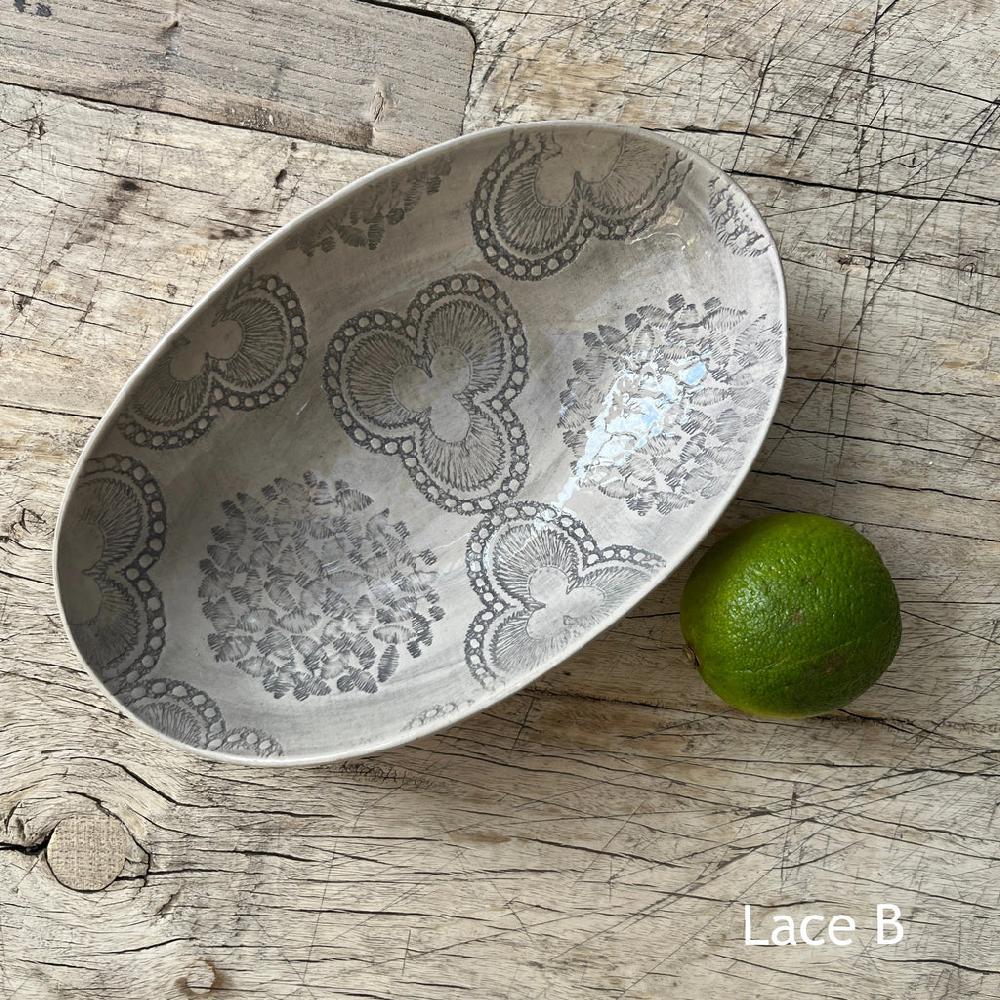 Greige Wonki Ware Oval Bowl - Small - Warm Grey Lace