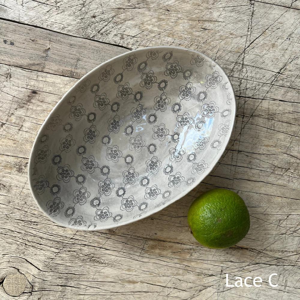 Greige Wonki Ware Oval Bowl - Small - Warm Grey Lace