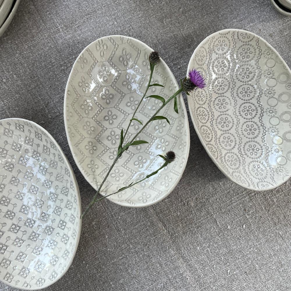greige Wonki Ware Oval Bowl - Small - Warm Grey Lace