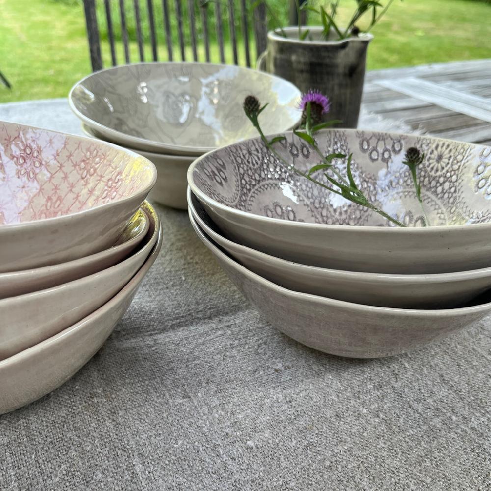 greige Wonki Ware Pasta Bowl - Aubergine Lace