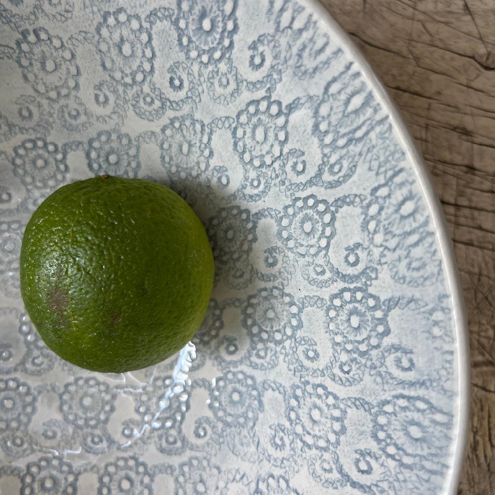 Greige Wonki Ware Pasta Bowl - Duck Egg Lace