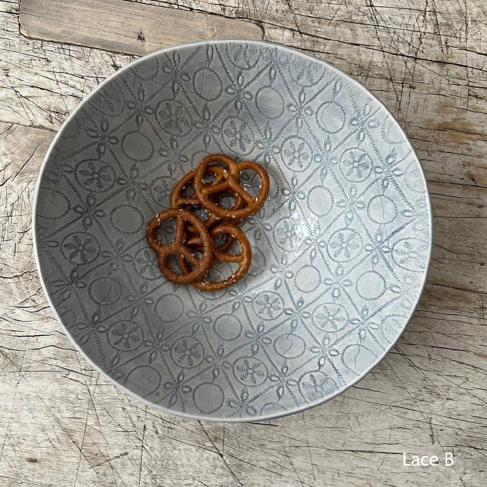 Greige Wonki Ware Pasta Bowl - Duck Egg Lace