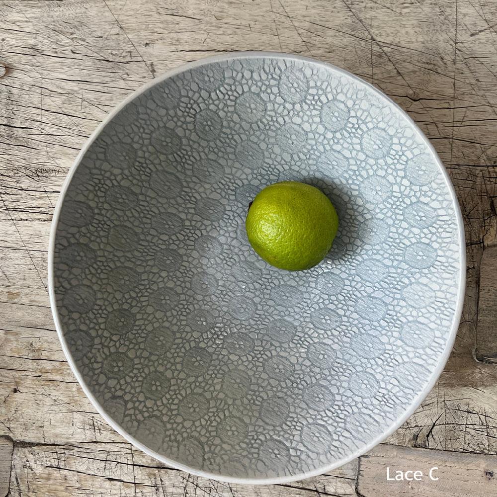Greige Wonki Ware Pasta Bowl - Duck Egg Lace
