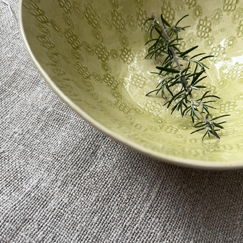 Greige Wonki Ware Pasta Bowl - Irish Green Lace