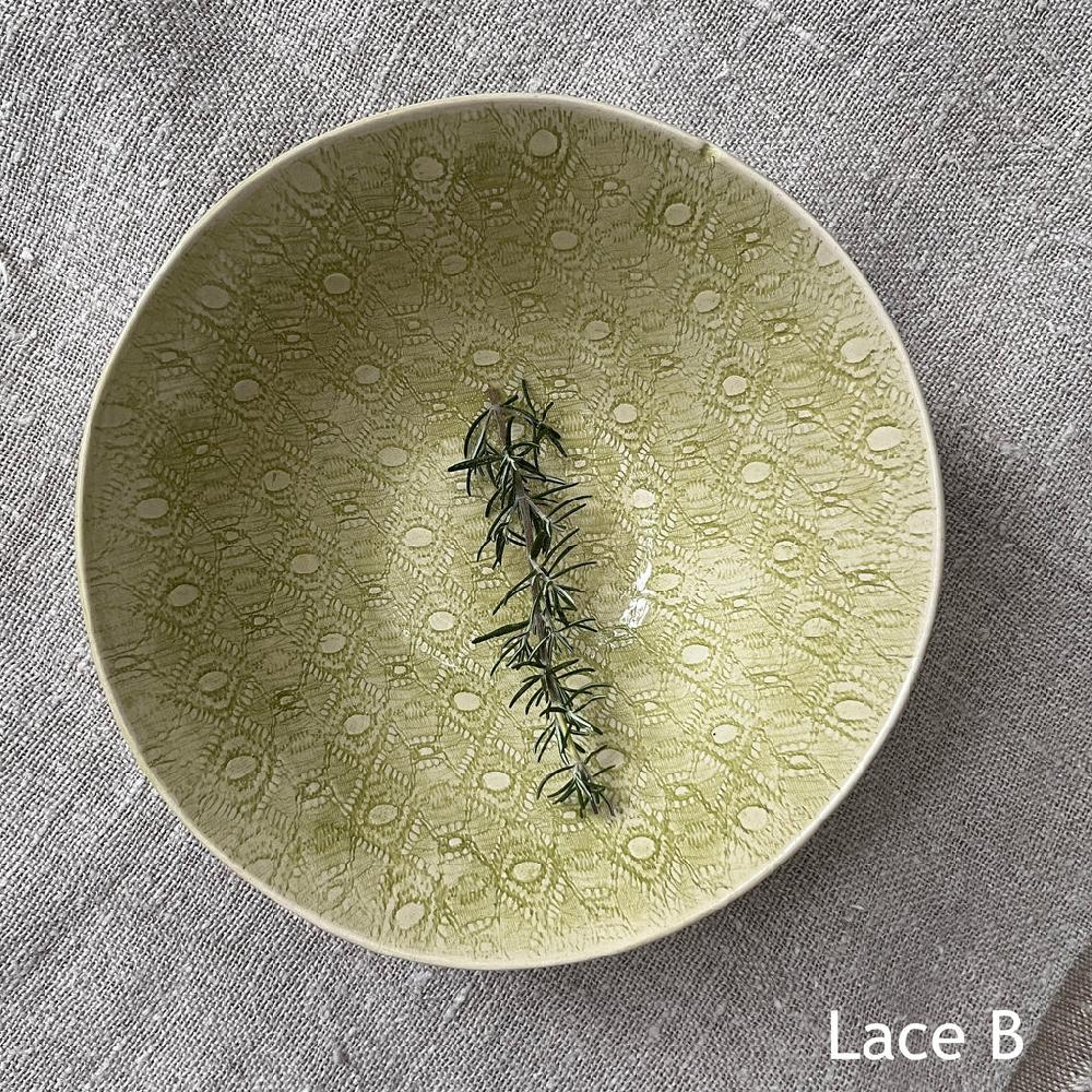 Greige Wonki Ware Pasta Bowl - Irish Green Lace