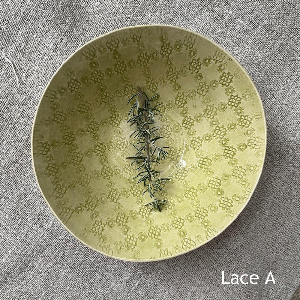 greige Wonki Ware Pasta Bowl - Irish Green Lace