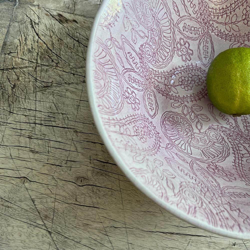 Greige Wonki Ware Pasta Bowl - Pink Lace