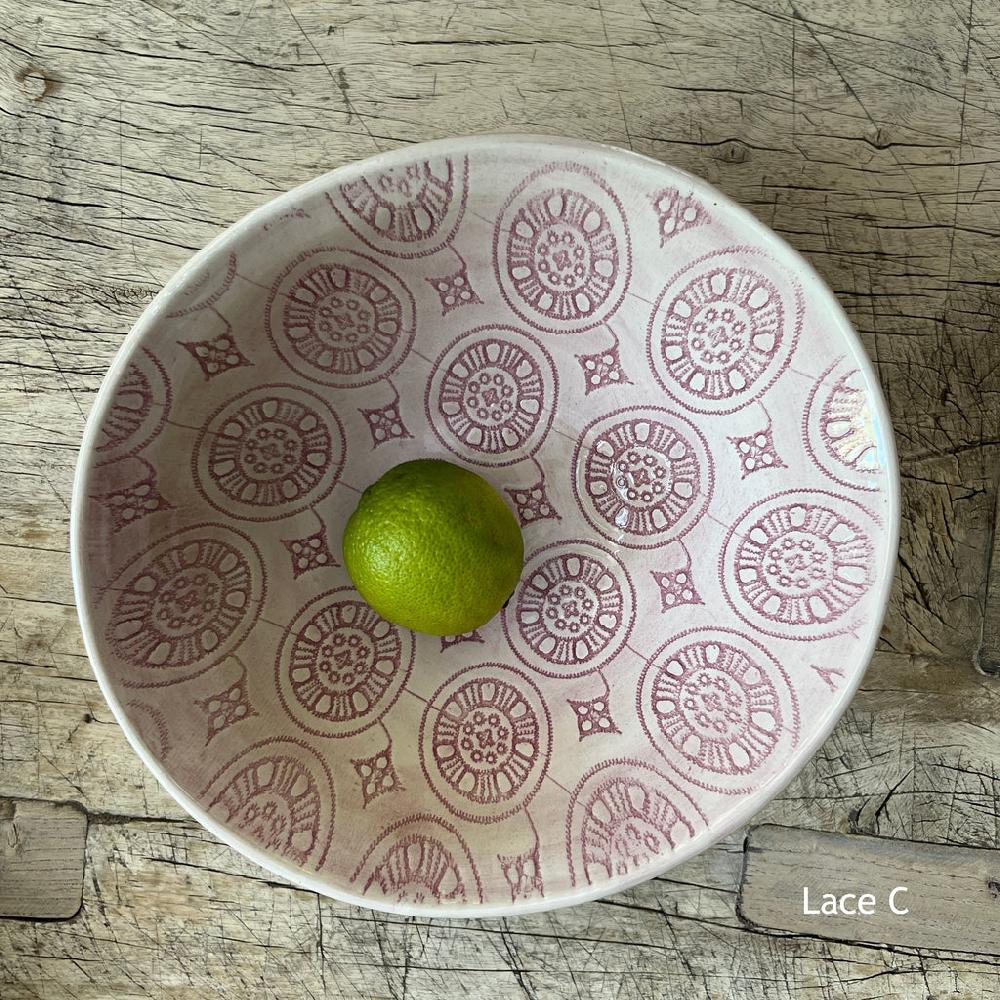 Greige Wonki Ware Pasta Bowl - Pink Lace