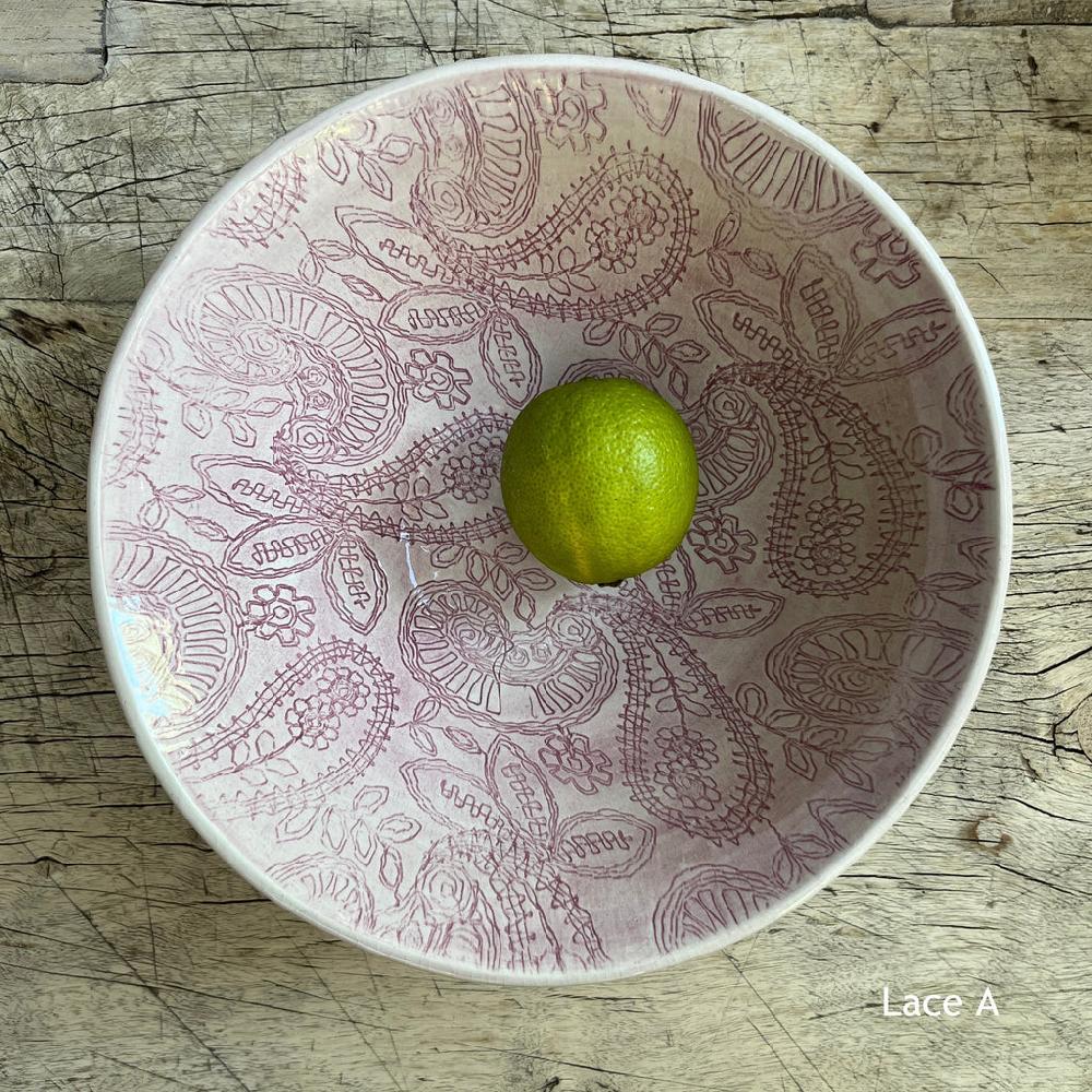 greige Wonki Ware Pasta Bowl - Pink Lace