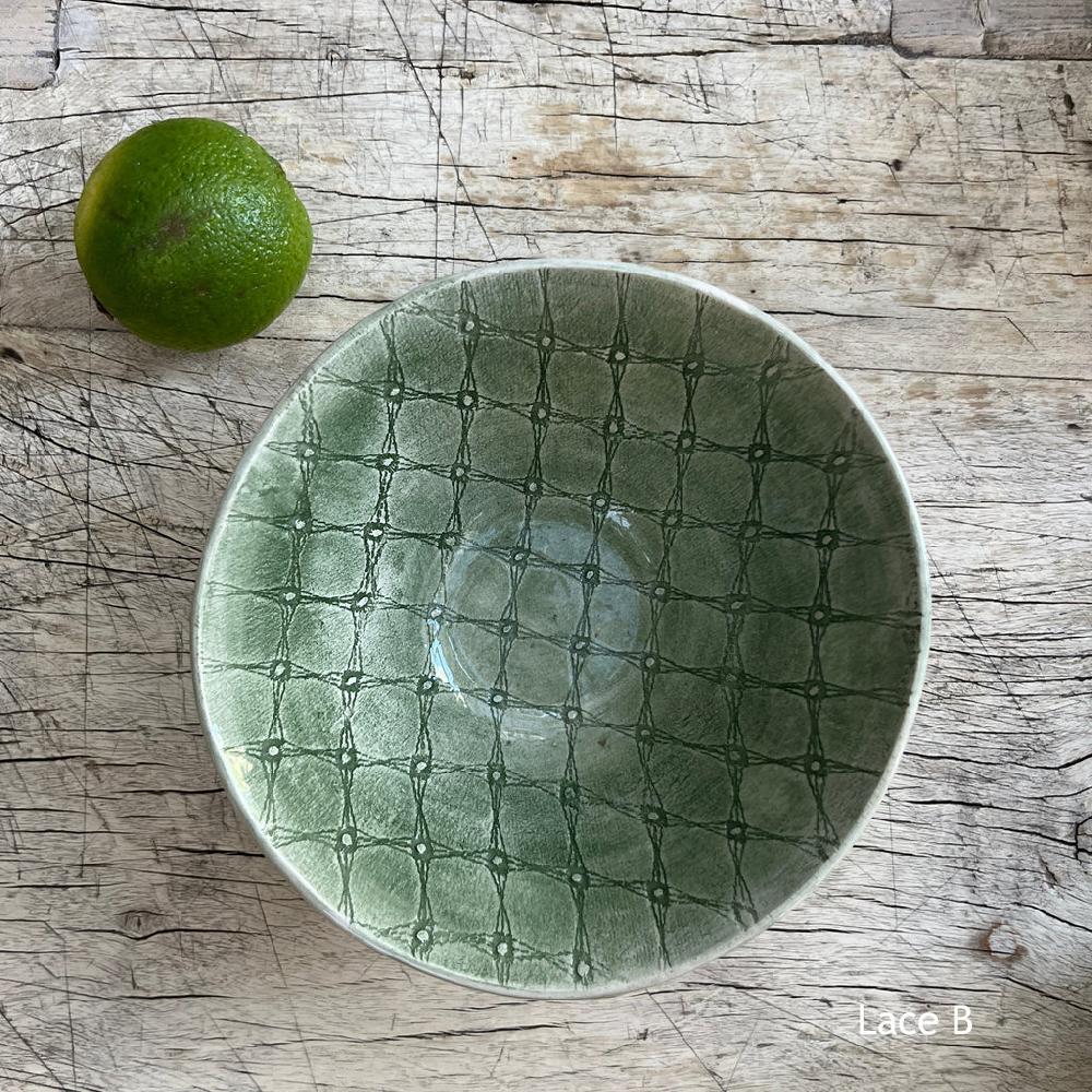 Greige Wonki Ware Pudding Bowl - Dark Green Lace