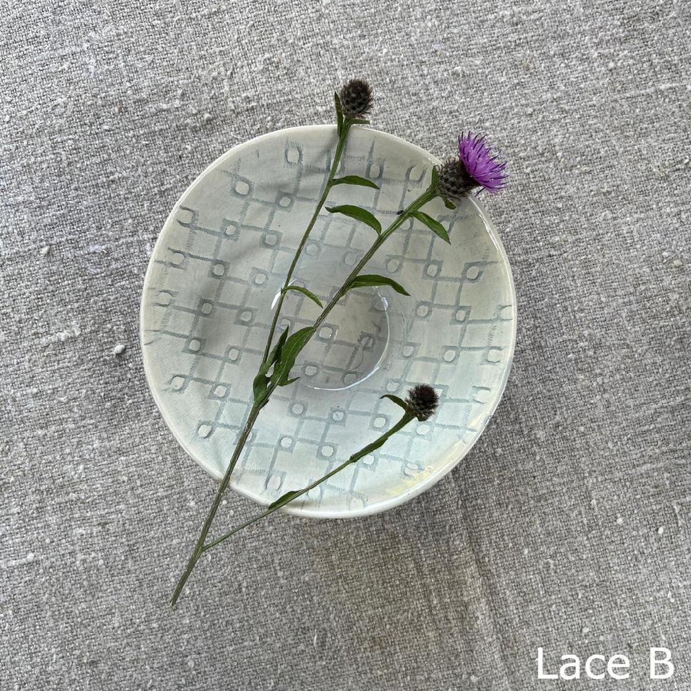 Greige Wonki Ware Pudding Bowl - Duck Egg Lace