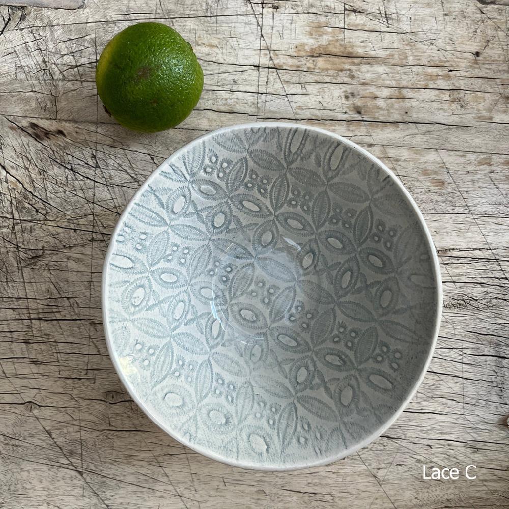 Greige Wonki Ware Pudding Bowl - Duck Egg Lace
