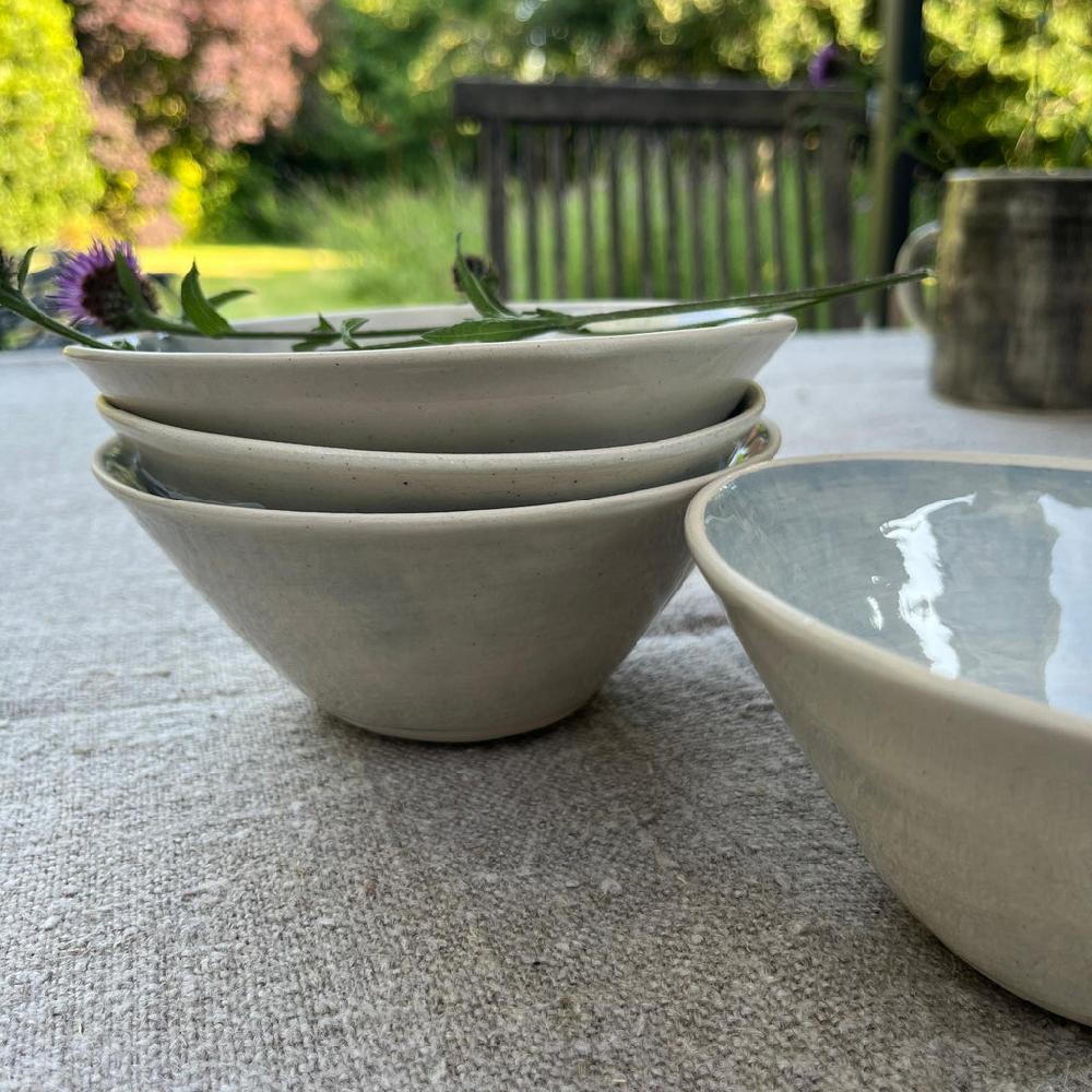 Greige Wonki Ware Pudding Bowl - Duck Egg Wash