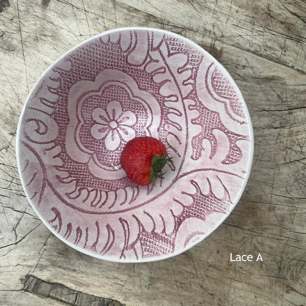 greige Wonki Ware Pudding Bowl - Pink Lace or Wash