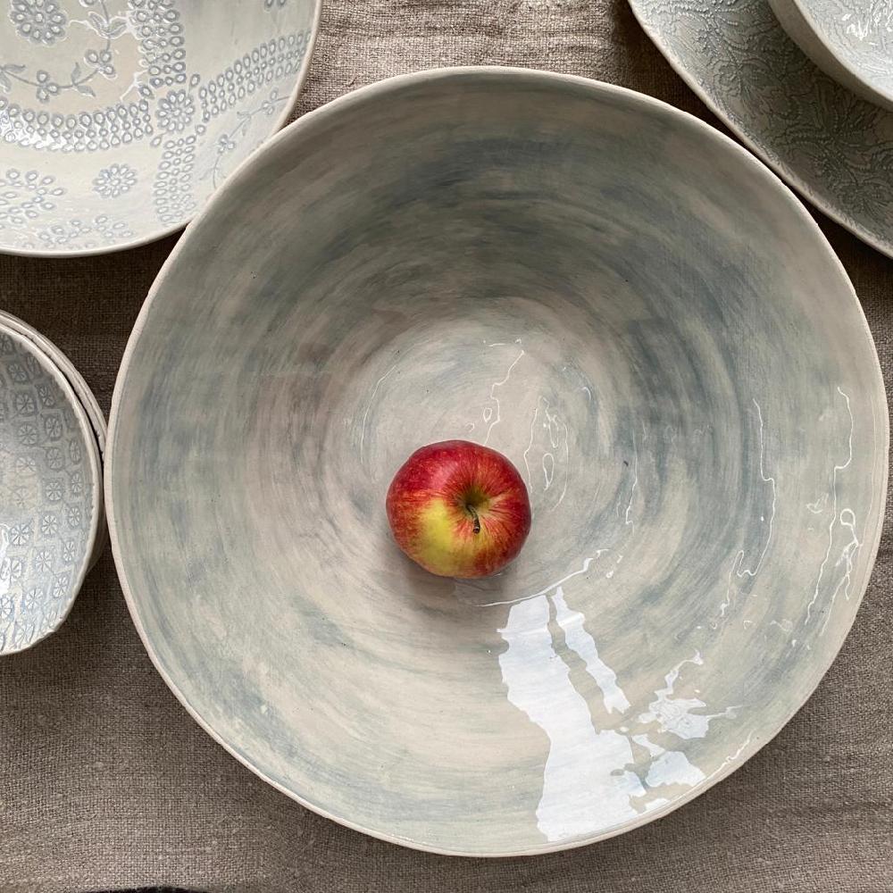 Greige Wonki Ware Salad Bowl - Large - Duck Egg Wash