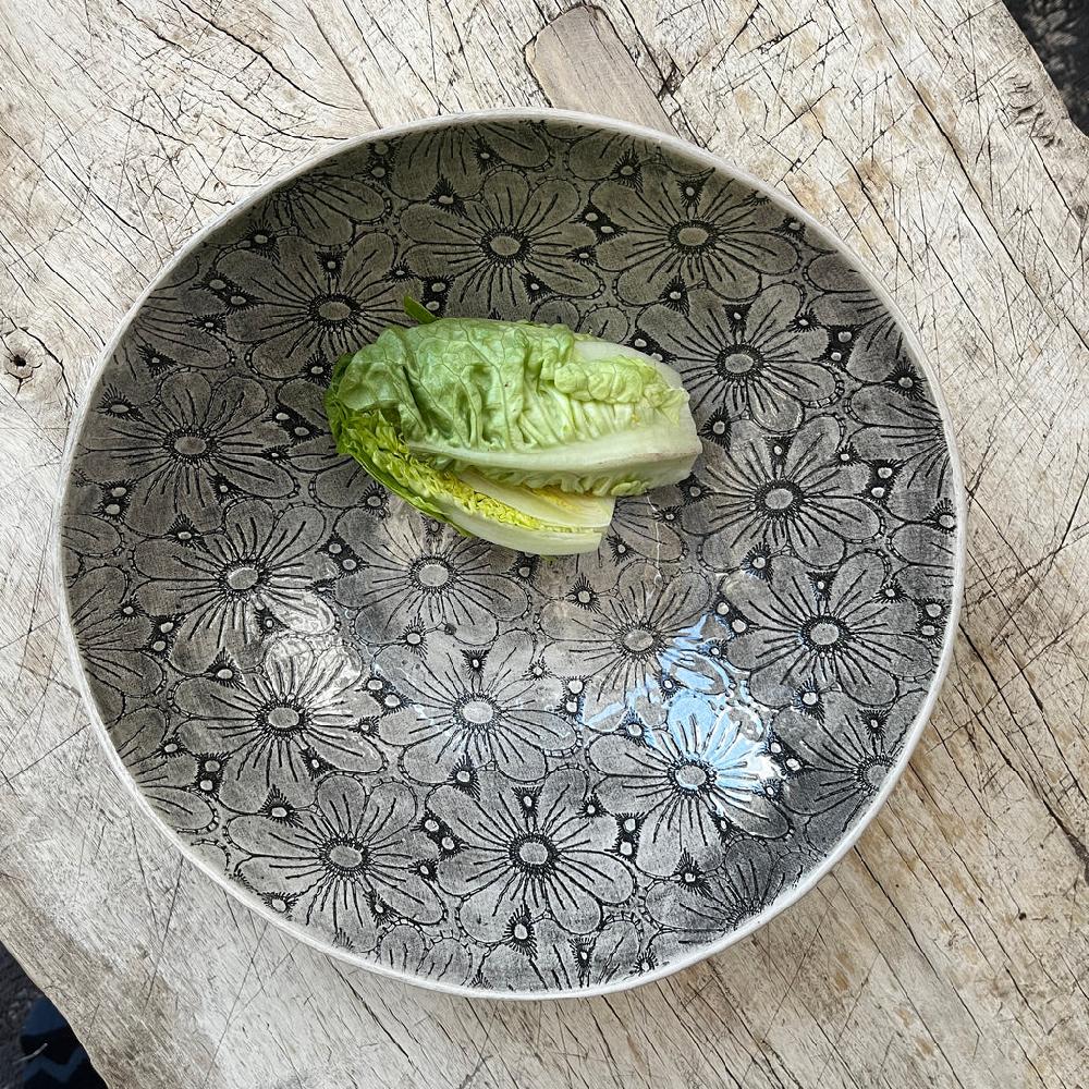 greige Wonki Ware Salad Bowl - Medium - Charcoal Lace