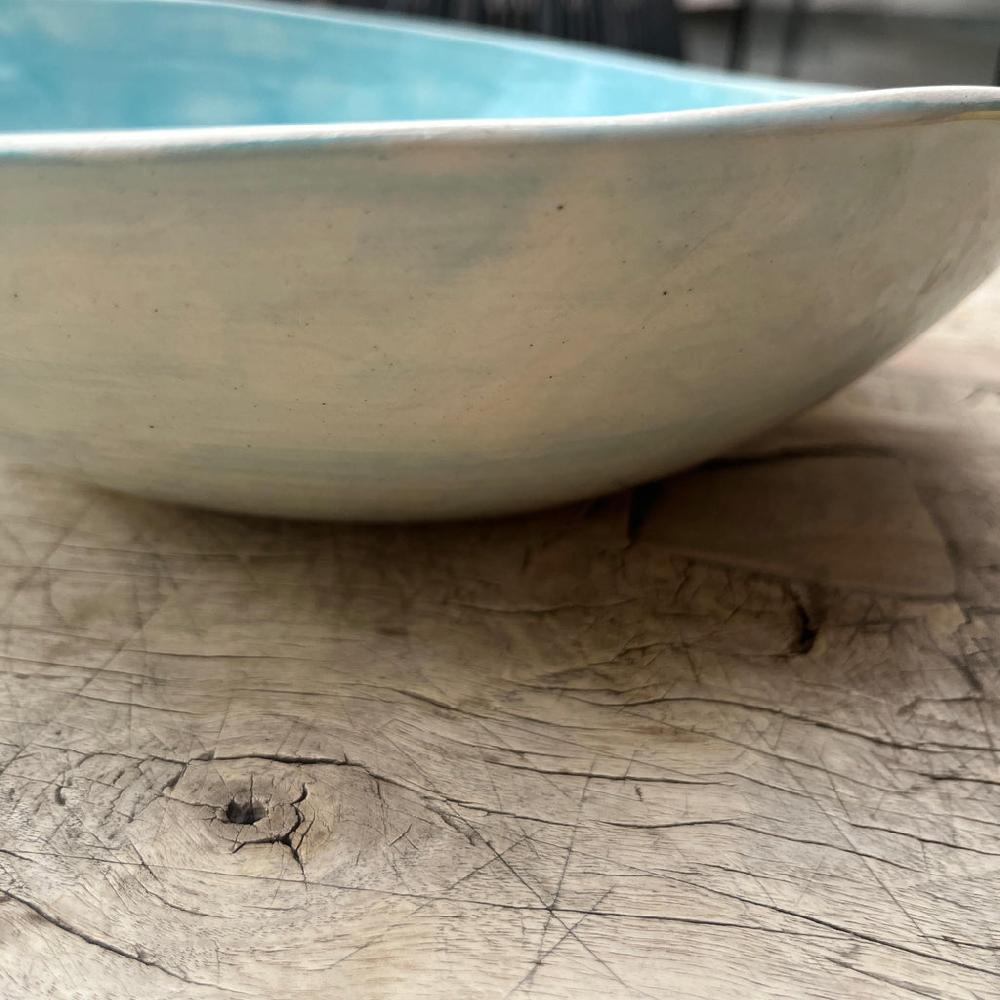 Greige Wonki Ware Salad Bowl - Medium - Turquoise Wash