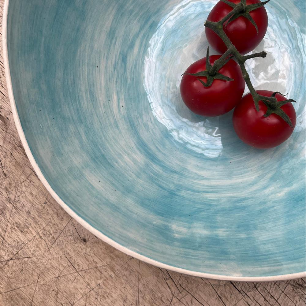 Greige Wonki Ware Salad Bowl - Medium - Turquoise Wash