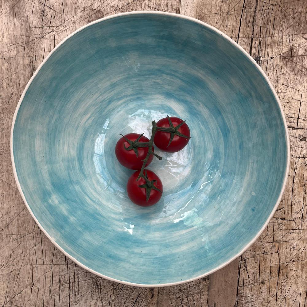 greige Wonki Ware Salad Bowl - Medium - Turquoise Wash
