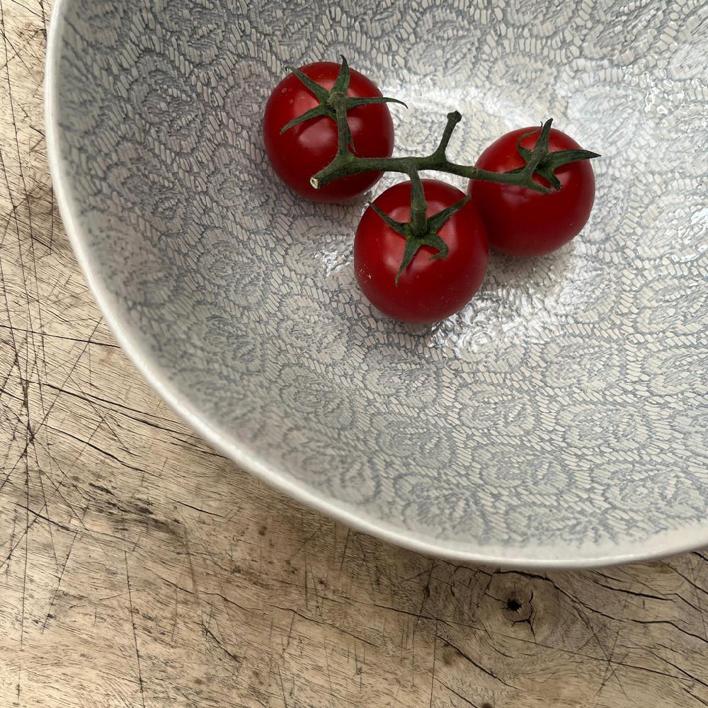 Greige Wonki Ware Salad Bowl - Small - Duck Egg Lace
