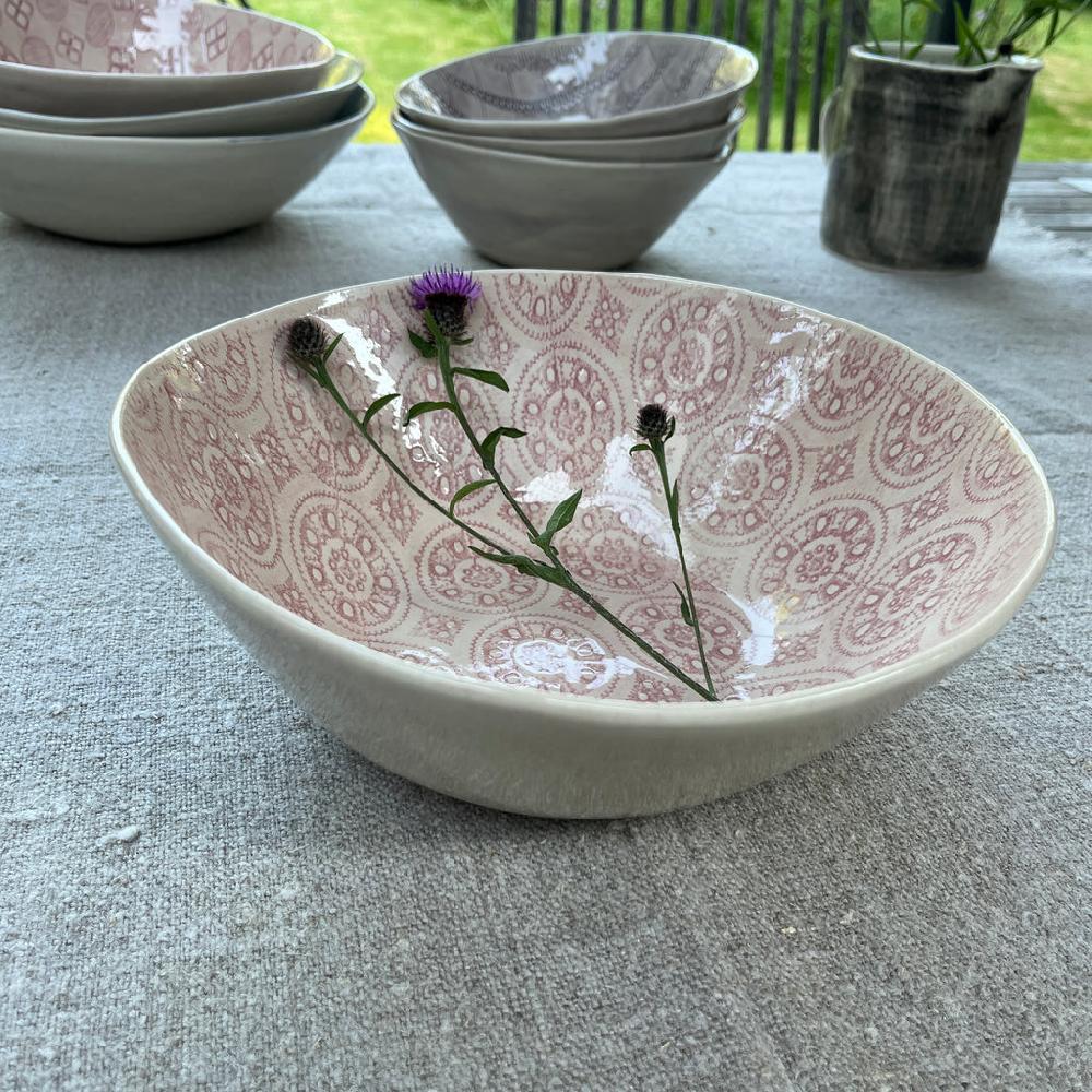 greige Wonki Ware Salad Bowl - Small - Pink Lace