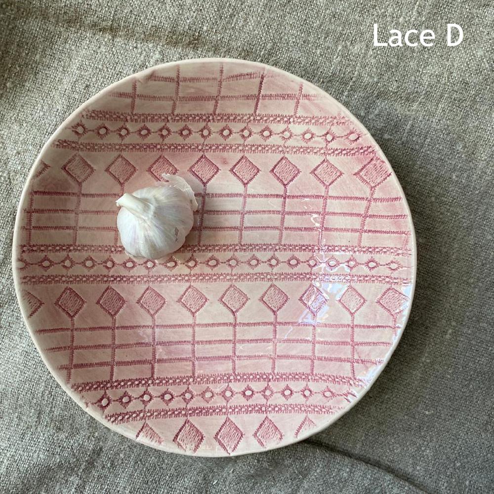 Greige Wonki Ware Small Spaghetti Bowl - Pink Lace