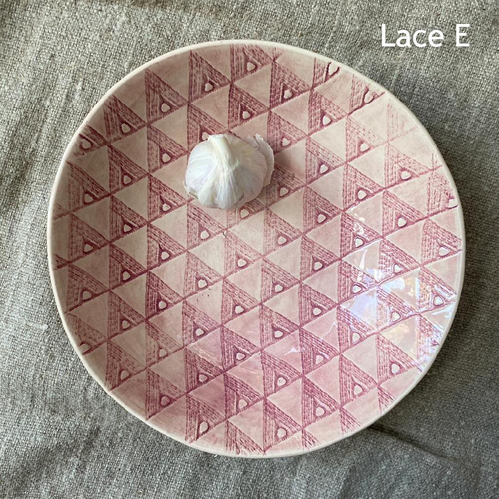 Greige Wonki Ware Small Spaghetti Bowl - Pink Lace