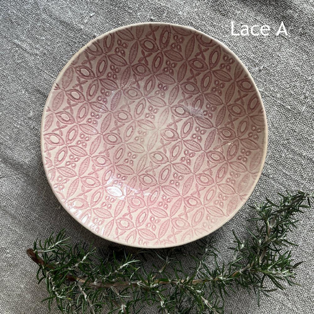 greige Wonki Ware Small Spaghetti Bowl - Pink Lace