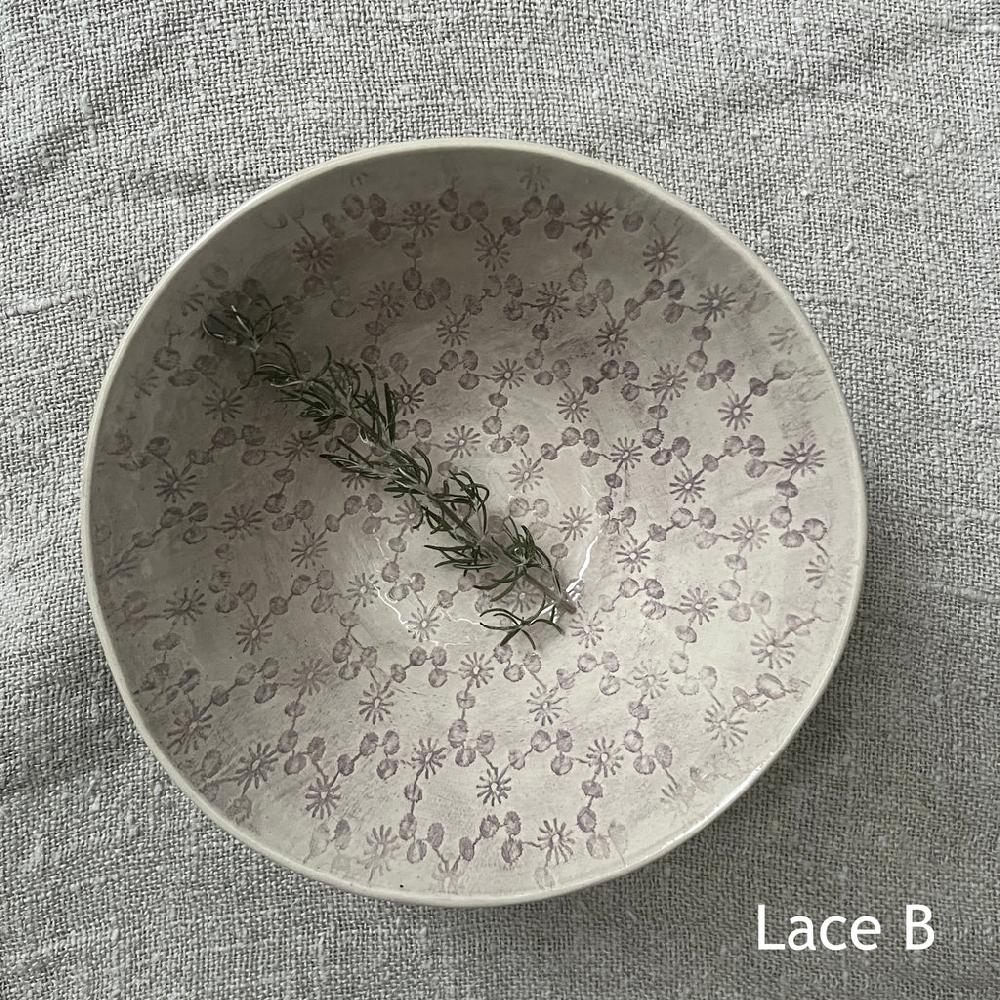 Greige Wonki Ware Soup Bowl - Aubergine Lace
