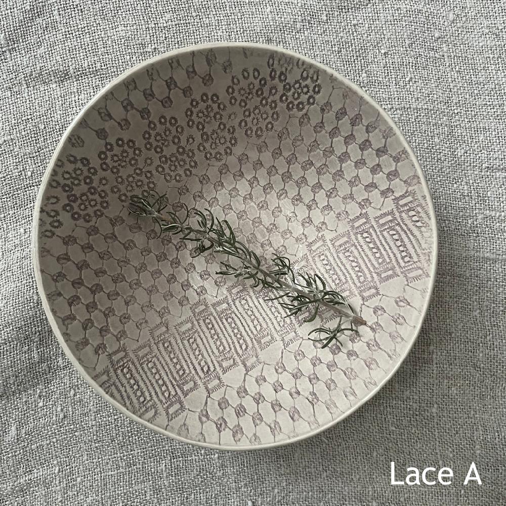 greige Wonki Ware Soup Bowl - Aubergine Lace