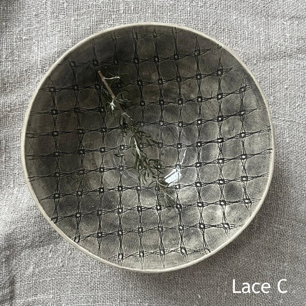Greige Wonki Ware Soup Bowl - Charcoal Lace Or Wash