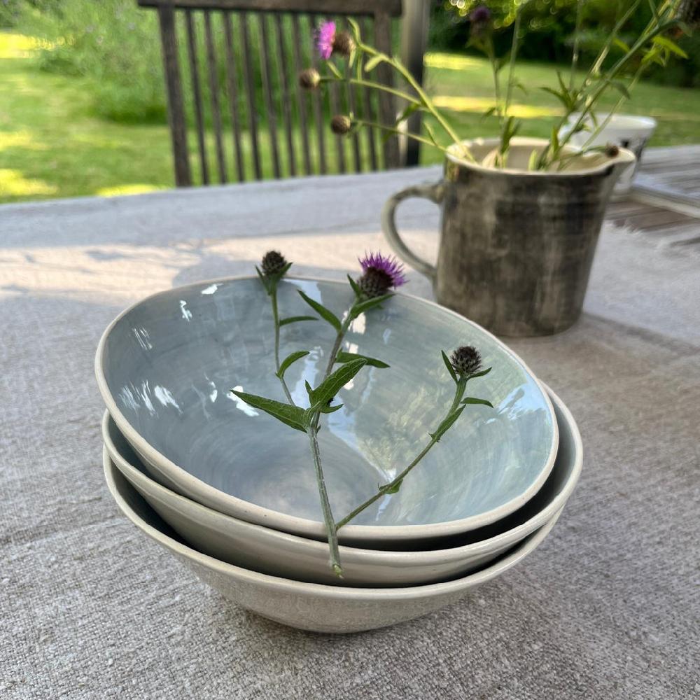 Greige Wonki Ware Soup Bowl - Duck Egg Wash