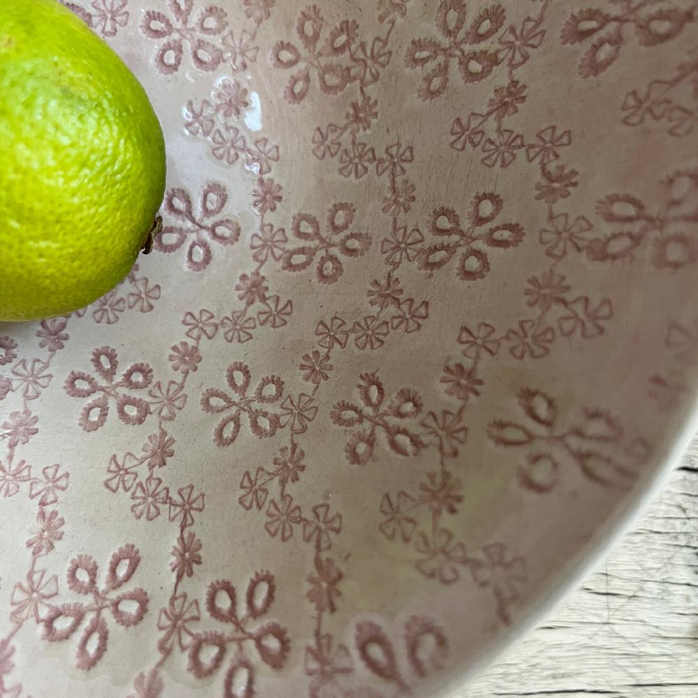 Greige Wonki Ware Soup Bowl - Pink Lace