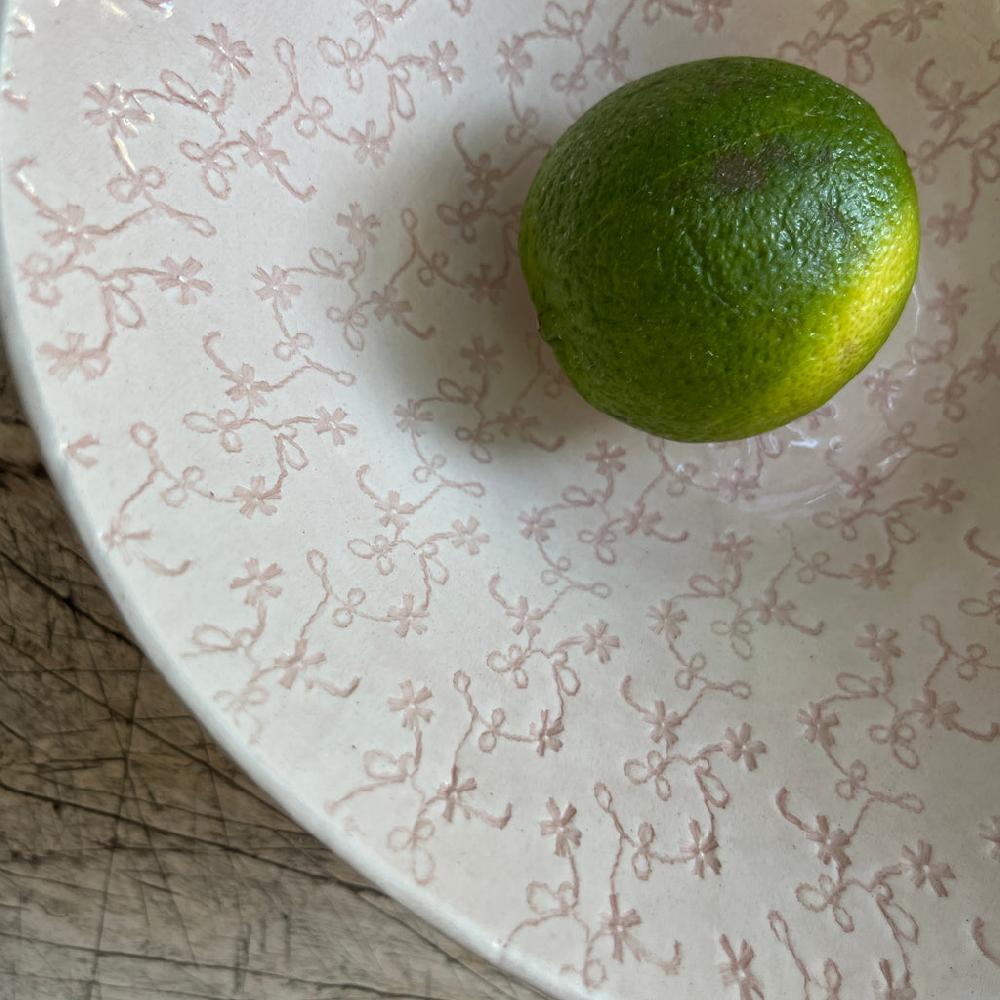 Greige Wonki Ware Soup Bowl - Pink Lace