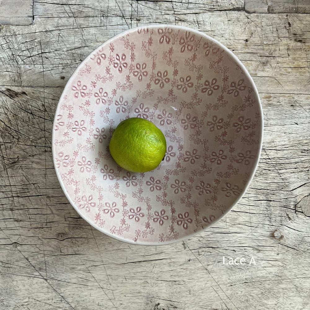 greige Wonki Ware Soup Bowl - Pink Lace