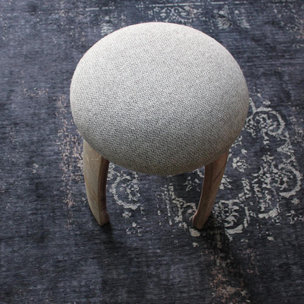 Greige Wool Stool With Oak Wine Barrel Stave Legs