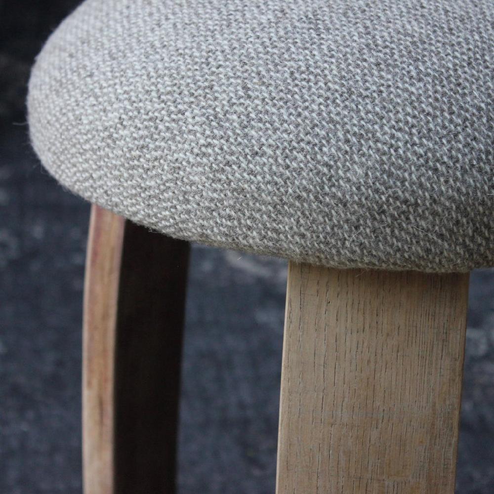 Greige Wool Stool With Oak Wine Barrel Stave Legs
