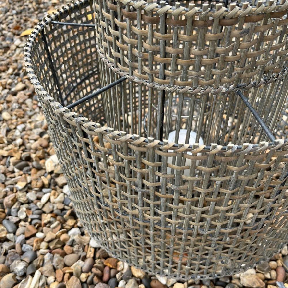 Greige Woven Bamboo Lantern