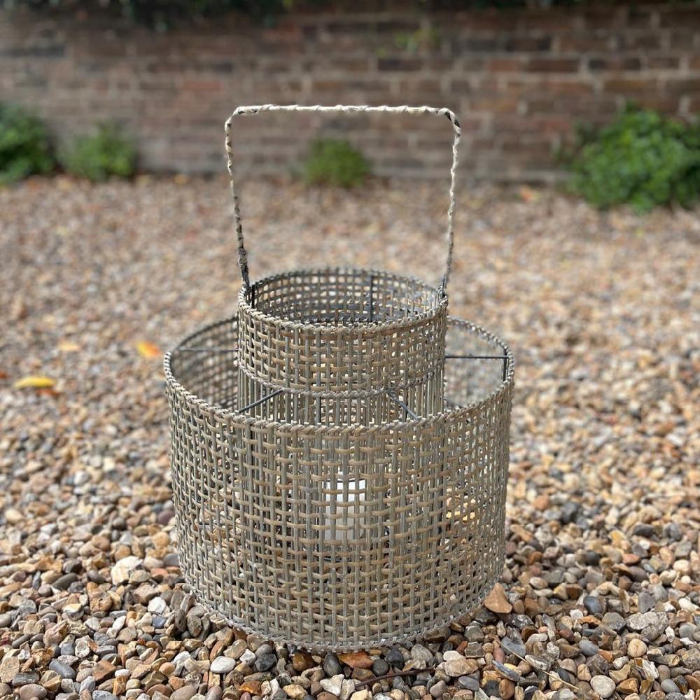 greige Woven Bamboo Lantern