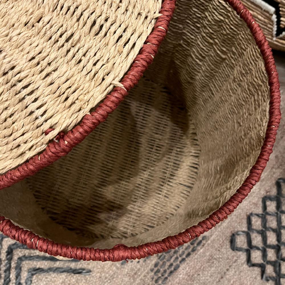 Greige Woven Paper Rope Lidded Basket