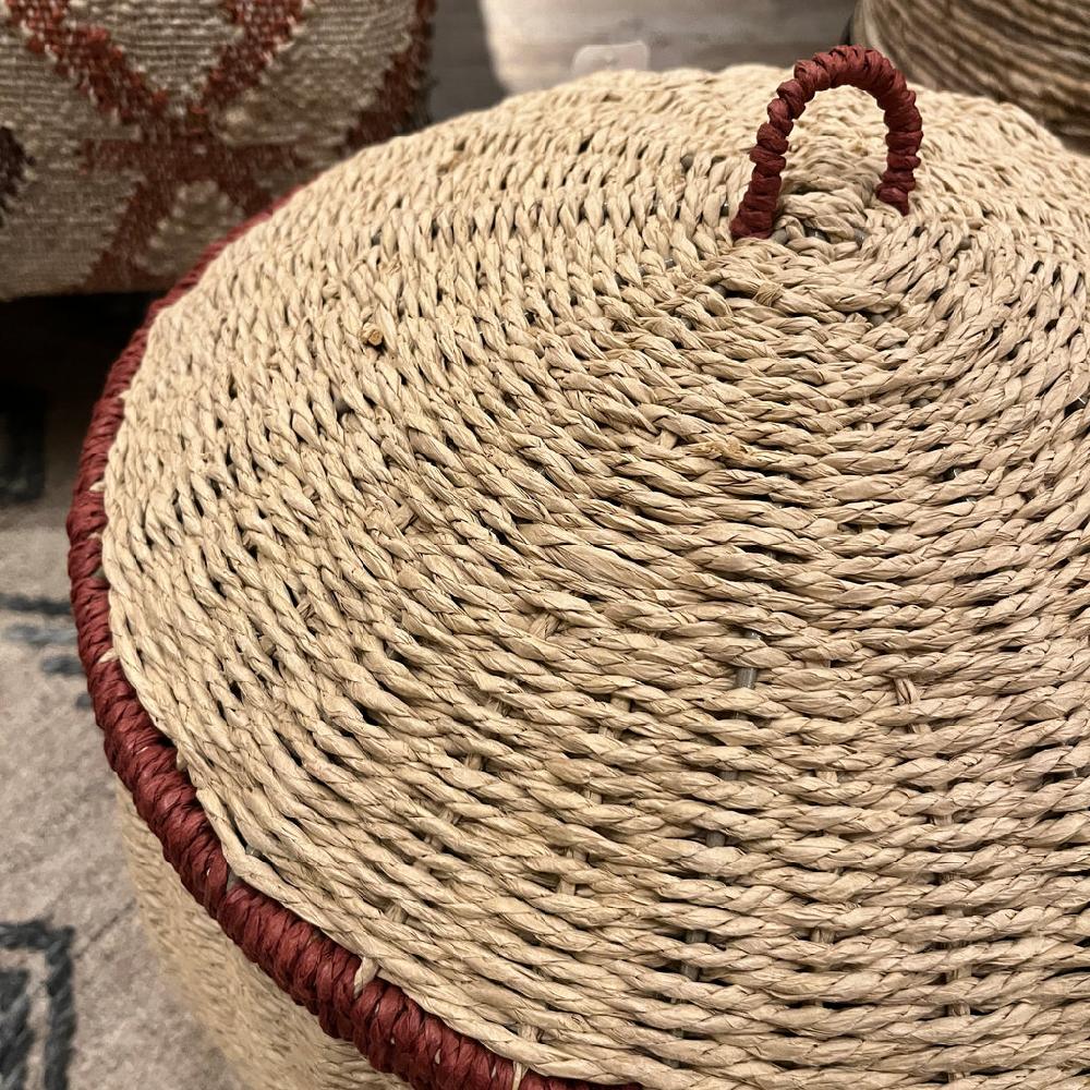 Greige Woven Paper Rope Lidded Basket