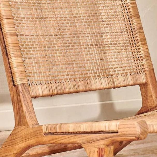 Greige Woven Rattan And Acacia Wood Low Chair