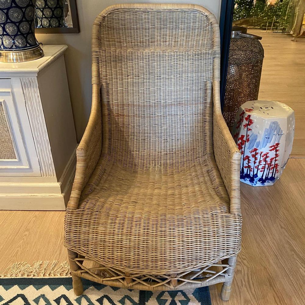 Greige Woven Rattan Armchair