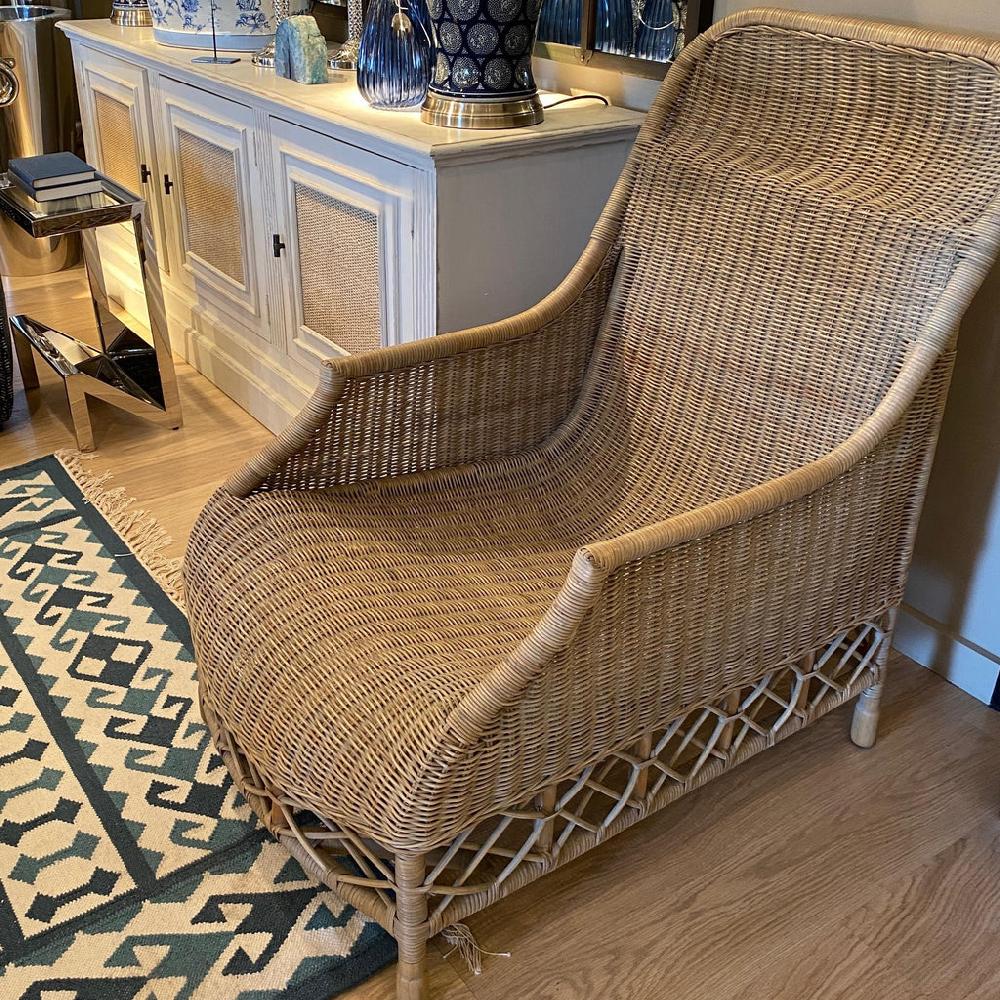 greige Woven Rattan Armchair