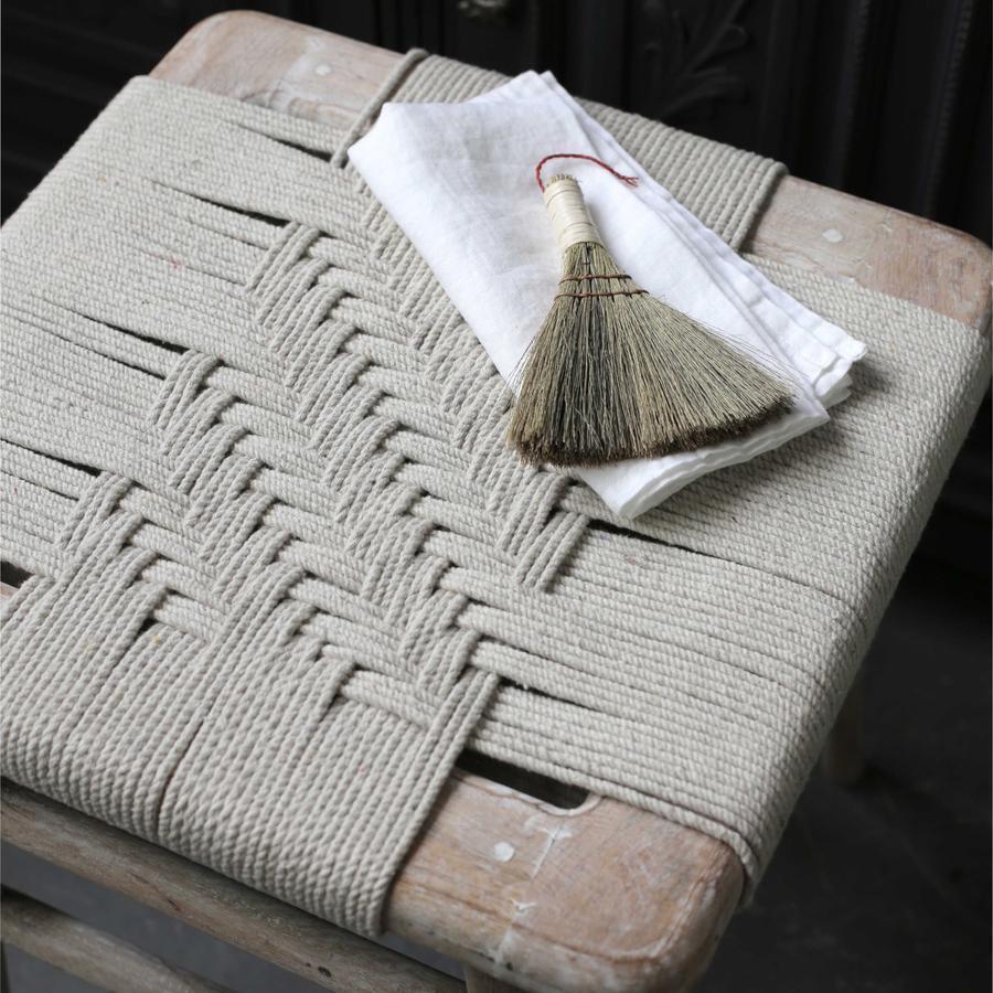 Greige Woven Rope And Mango Wood Stool