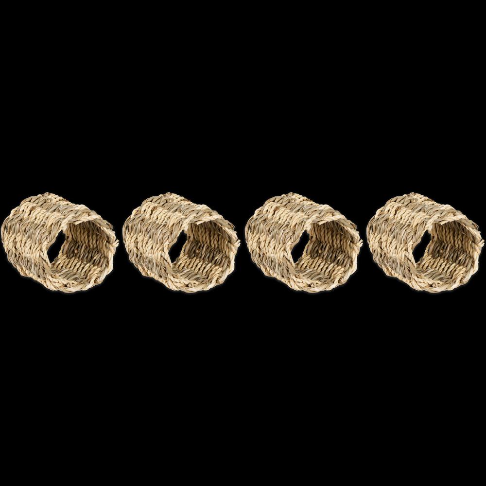 Greige Woven Seagrass Napkin Rings - Set Of Four