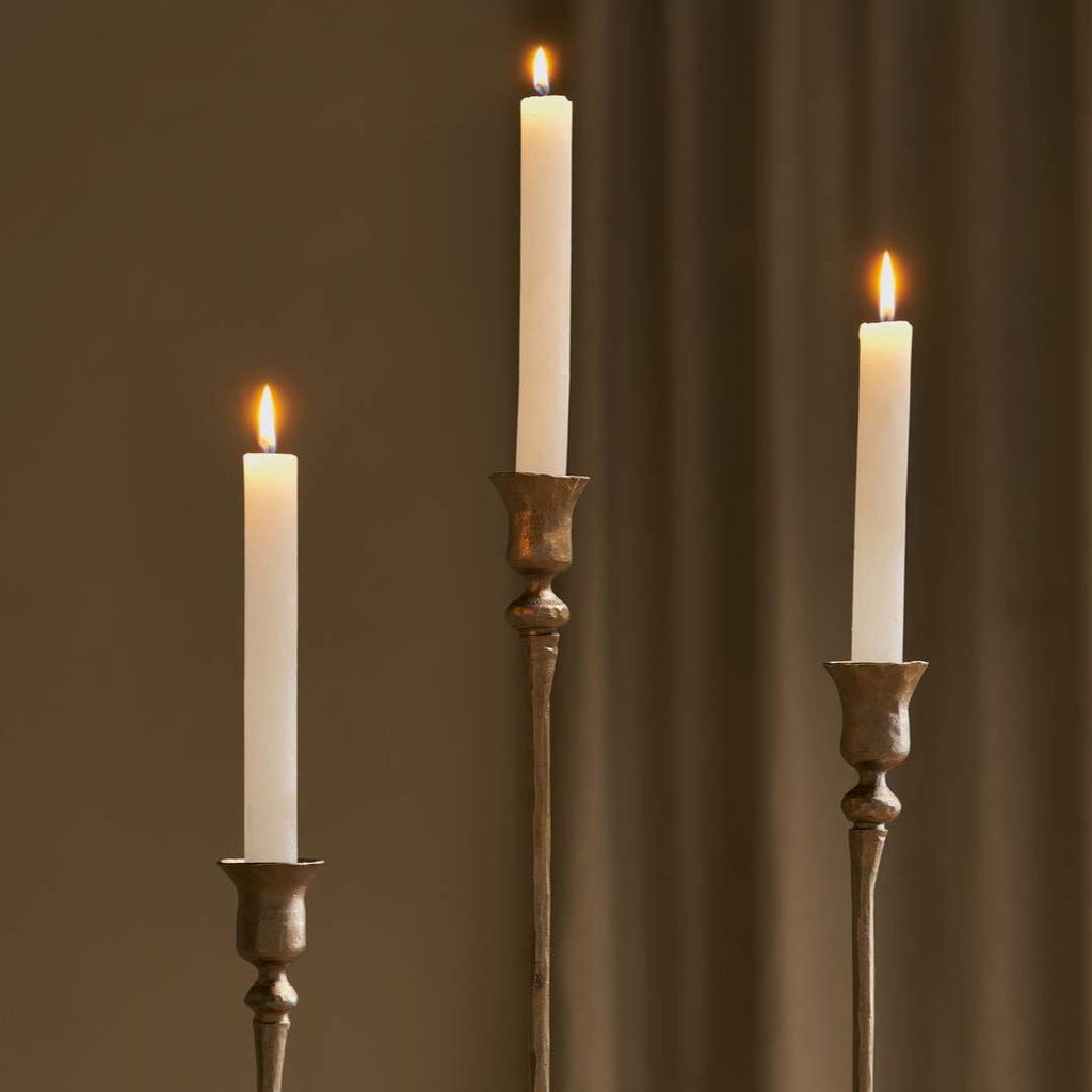 Greige Hammered Tall Antique Brass Candlestick - Three Sizes